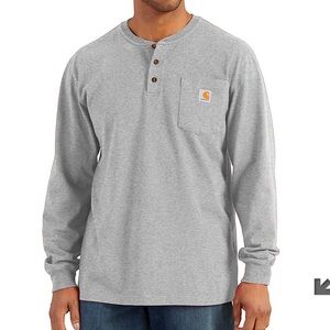 MEN’s CARHARTT LOOSE FIT HEAVYWEIGHT LONG SLEEVE POCKET HENLEY TSHIRT NWOT GREY